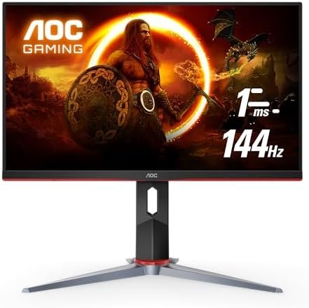 AOC 24G2 24″ Frameless Gaming IPS Monitor, FHD 1080P, 1ms 144Hz, Freesync, HDMI/DP/VGA, Height Adjustable, 3-Year Zero Dead Pixel Guarantee,Black/Red