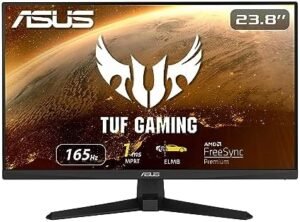 ASUS TUF Gaming 23.8” 1080P Monitor (VG249Q1A) – Full HD, IPS, 165Hz (Supports 144Hz), 1ms, Extreme Low Motion Blur, Speaker, FreeSync™ Premium, Shadow Boost, VESA Mountable, DisplayPort, HDMI,BLACK