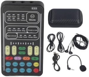 Audio Mixer, I9 Voice Changer Set Live Sound Card for Live Streaming, Multifunction Portable Recording Mini Sound Card Audio Mixer for Game Anchor Recording Computer (English Version)