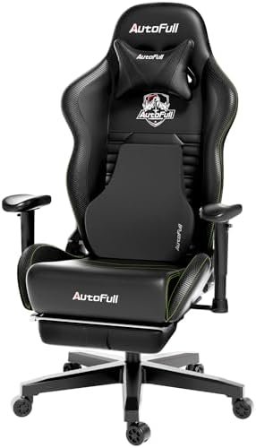 AutoFull C3 Gaming Chair Office Chair PC Chair with Ergonomics Lumbar Support, Racing Style PU Leather High Back Adjustable Swivel Task Chair with Footrest (Black)