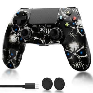 Controller for PS4, Wireless Controller with Double Vibration/6-Axis Motion Sensor/Speaker & 3.5mm Audio Jack/Touch Pad/800mAh Battery/USB Cable, Remote Control for PlayStation 4/Slim/Pro, Black