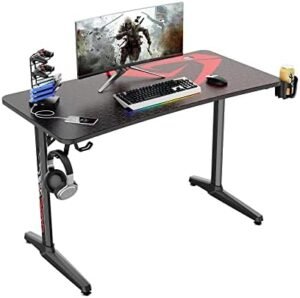 DESIGNA Computer Desk Racing Style, 47 inch Gaming Desk, Writing Home Office Desk with Free Mouse Pad, USB Handle Rack, Cup Holder & Headphone Hook, Black