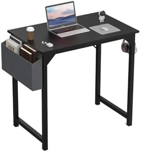 DUMOS Small Computer Desk 32 Inch Office Gaming Study Writing Work Kids Student Table Modern Simple Style Wood PC Workstation with Storage Bag Headphone Hook Metal Frame for Home Bedroom, Black