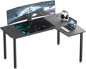 EUREKA ERGONOMIC 60 Inch Black Corner L Shaped Computer Desk, Home Office Gaming Study Work Writing Table Long Large Sturdy Workstation Simple Modern with Metal Legs, Right Side