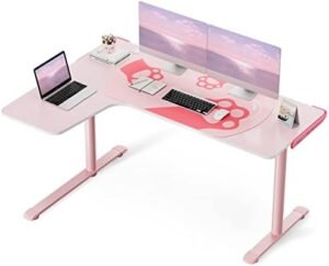 EUREKA ERGONOMIC Pink L Shaped Gaming Desk, 60 Inch Large Home Office Corner PC Computer Table Study Writing Modern Workstation Girls Female Gifts L60 w Mouse Pad Cable Management, Space Saving, Left