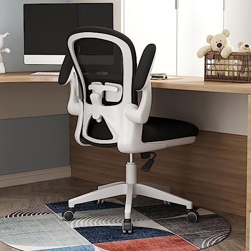 Ergonomic Home Office Desk Chairs Comfy Computer Gaming Chairs Mesh Arm Swivel Chairs of Adults for Home Office Bedroom(White)