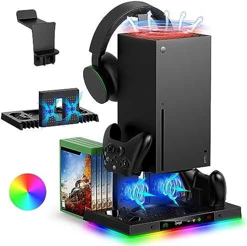 FYOUNG Upgrade Cooling Fan Stand&Charging Station for Xbox Series X Console&Controller with 15RGB Color Light, Dual Charger Dock for Xbox Series X Accessories Storage with 3-Levels Fan System