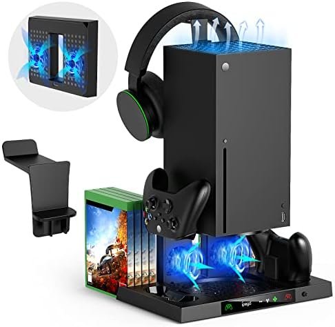 FYOUNG Upgraded Vertical Cooling Stand for Xbox Series X with Controller Charger Station Dock, Dual Suction Cooler Fan System Stand Accessories with 8 Game Storage Organizer, Headset Hanger