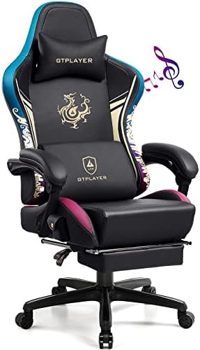 GTPLAYER Gaming Chair with Bluetooth Speakers and Footrest, Dragon Series Video Game Chair ，Heavy Duty Ergonomic Chair，Esports Gaming Chair，Computer Office Desk Chair by GTRACING(Black)