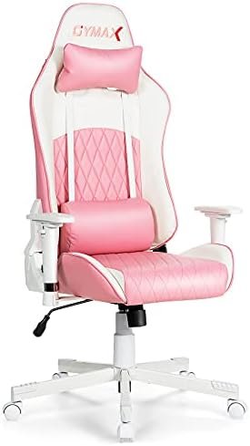 GYMAX Gaming Chair, Pink Ergonomic High Back Computer Chair with Headrest & Lumbar Support, Racing Style Desk Task Rolling Chair for Home Office Gaming Working Studying