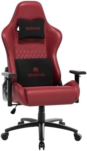 Gaming Chair for Adults,Ergonomic Office Computer Chair Racing Chair,High Back Gamer Chair with Velvet Headrest and Lumbar Support,Pu Leather 350LBS Video Game Chair (RS601-RED S)