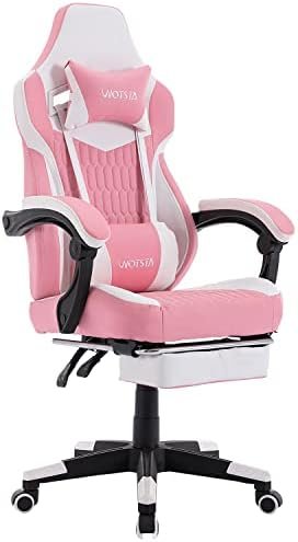 Gaming Chair with Footrest, High Back Gaming Chairs PVC Leather Ergonomic Gamer Chair with Adjustable Headrest Lumbar Support Racing Style Video Gaming Chair for Office/Home (Pink)