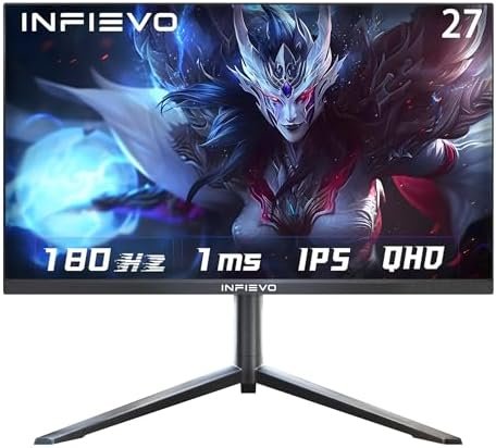 Gaming Monitor 27 Inch QHD 1440P Computer Monitor 180Hz IPS 1ms, FreeSync, Ultra-Thin PC Monitor, VESA Compatible, Liftable and Pivotable Stand, Eye Care, HDMI/DPX2