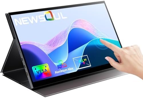 Newsoul Portable Monitor Touchscreen, 14” FHD 1080P Laptop Monitor with HDMI USBC Gaming Monitor HDR IPS External Display w/VESA & Speakers & Case Second Screen for Laptop PC Phone PS4 Switch