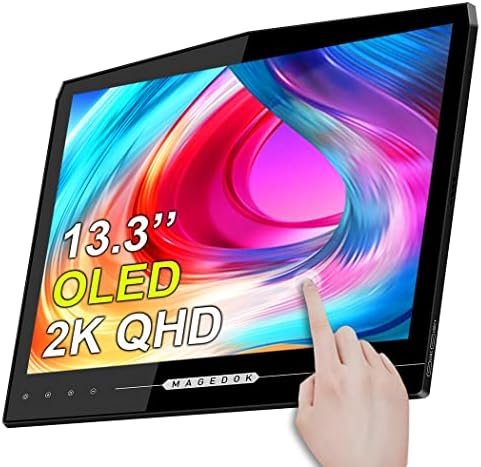 OLED Portable Touchscreen Monitor, 13.3″ 2K 1MS Portable Gaming Monitor 100% DCI-P3 Ultra-Thin Computer External Display, External Second Screen USB C/HDMI Monitor with Smart Cover