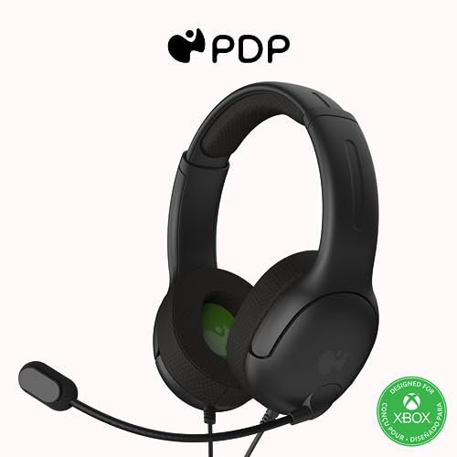 PDP Gaming AIRLITE Xbox Headset with Noise-Cancelling Microphone, Licensed Microsoft Series X|S, Xbox One Accessories, PC/Windows 10/11, Lightweight Wired Power Stereo headphones – Black