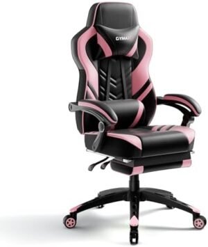 POWERSTONE Gaming Chair Video Game Chair with Footrest and Lumbar Support Racing Style PU Leather Computer Chair Ergonomic Adjustable Swivel Task Chair Pink