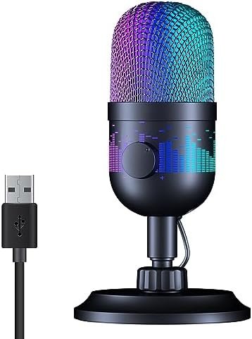 RGB USB Gaming Microphone, Plug & Play One Click Mute & Gain Knob, for PC Mac PS4 PS5, Cardioid Condenser Mic for Twitch Streaming Recording Game Podcasts YouTube Discord Online Chat Voice-Over