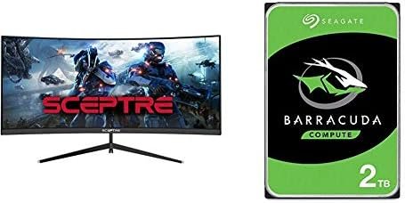 Sceptre 30-inch Curved Gaming Monitor, Metal Black & Seagate Barracuda 2TB Internal Hard Drive HDD – 3.5 Inch SATA 6Gb/s 7200 RPM 256MB Cache 3.5-Inch – Frustration Free Packaging (ST2000DM008)