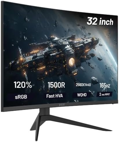 Skytech Gaming 32” Curved Gaming Monitor, QHD 2K(2560 x 1440), 1500R HVA Panel, FreeSync & G-Sync, Swivel Tilt Height Pivot Adjustable, 1ms GTG Fast IPS, HDMI/USB C/DP Vertical, BCE8-27