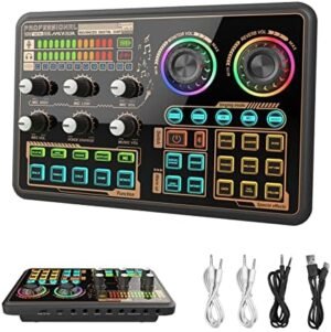 Sound Effects Board, Audio Interface with Voice Changer and LED Lights, Live Sound Board for PC Phone Microphone, Audio Mixer for Karaoke, Streaming, Recording, Gaming