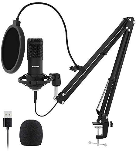 Sudotack USB Streaming Podcast PC Microphone, 192KHz/24Bit Studio Cardioid Condenser Mic Kit with Sound Card, Boom Arm, Shock Mount, Pop Filter, for Skype, YouTuber, Karaoke, Gaming, Recording