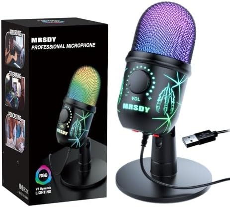 USB Microphone, Plug and Play Gaming Mic for PC, Mac, PS4/5, Podcast Microphone with RGB, Mute, Monitor, Noise Reduction, Volume Gain, Great for Recording, Streaming