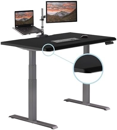 Vari ComfortEdge 48×30 Inches Black Standing Desk- Electric Adjustable Height Desk- Sloped Front Edge Ergonomic Gaming Table- Easy Assembly, Stable T-Style Legs- Varidesk- 2 Packages