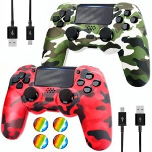 Wireless Controller for PS4, 2 Pack Remote Control Compatible with Playstation 4/Slim/Pro with Dual Vibration/Audio/Six-axis Motion Sensor/Game Joystick – Camo Red + Camo Green