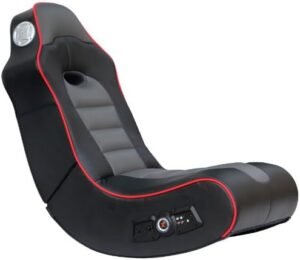 X Rocker Surge Sound Video Gaming Floor Chair, with Wireless Bluetooth 2.1, Bonded Faux Leather, Padded Backrest, 5172601, 36.81″ x 32.28″ x 20.89″, Black with Red, Black and Red, 36.81 x 32.28 x 20.89