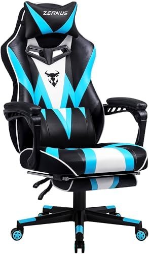 Zeanus Gaming Chair Gaming Chairs for Adults Game Chair for Girls Office Swivel Ergonomic Racing Style Reclining Gaming Computer Chair with Massage Computer Chair Teal/Cyan