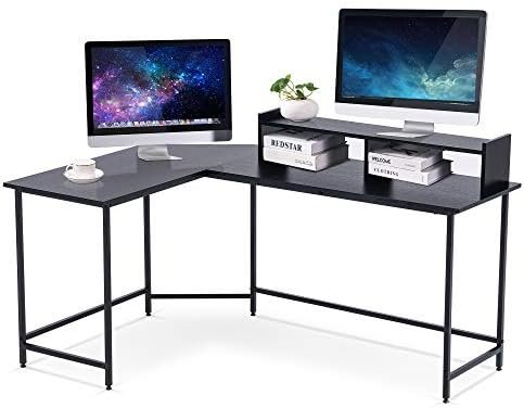 ivinta Modern L-Shaped Computer Office Desk, Gaming Corner Desk with Monitor Stand, Home Office Study Writing Table Workstation for Small Spaces