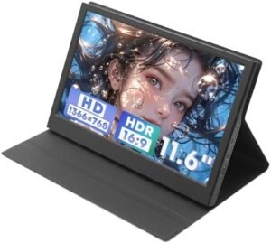 11.6″ Portable Monitor 1366X768 HD Gaming Monitor Ultra-Slim IPS for Laptop Phones Tablet Desktop PS5/4 for Xbox Switch Display w Speaker with/Bracket Support HDR Plug Play Built-in