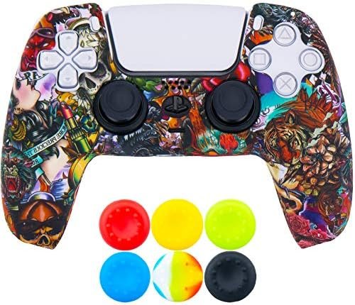 9CDeer 1 Piece of Silicone Transfer Print Protective Thick Cover Skin + 6 Thumb Grips for Playstation 5 / PS5 Controller Monsters