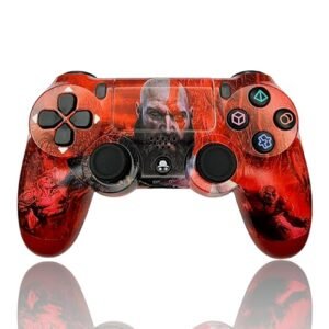 Wireless Controller for PlayStation, compatible with Ps4 Slim/Fat/Pro,/PC/Android, Custom Design Gamepad Joystick, GOD OF WAR Design, with USB Cable (thumb caps included)