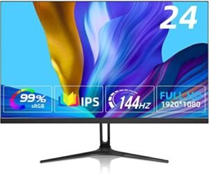 23.8″ Frameless Gaming Monitor, 144Hz Monitor IPS FHD 1920 x 1080, 99% sRGB, AMD FreeSync, 2ms, VESA Mountable Low-Blue Light Gaming Screen with DP/HDMI/USB Ports