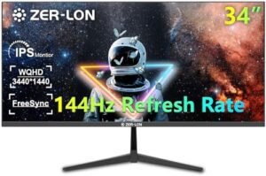 34 Inch Ultrawide Gaming Monitor, IPS 21:9 Ultra-WQHD 3440 x 1440P Computer Monitor, AMD FreeSync up to 144Hz 1ms with HDMI Display, Eye Care Frameless 100 x 100mm VESA