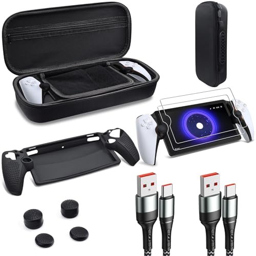 Accessories Bundle for Playstation Portal, EVA Carrying Case for PS5 Portal with Silicone Protective Cover + 4pcs Stick Caps + 2 Pack Screen Protector + 2Pcs USB C Cable for Ps Portal Accessories