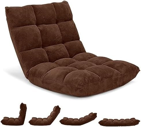 Byroce Folding Floor Gaming Chair, 14-Position Adjustable Lazy Padded Sleeper, Sofa Bed with Back Support, Couch Recliner Floor Chair for Meditation, Reading in Bedroom, Living Room (Coffee)