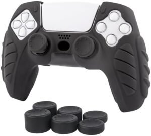 CHIN FAI PS5 Controller Skin, Ergonomic Soft Anti-Slip Controller Silicone Grip Cover Case Accessories Set for Playstation 5 DualSense Controller with 6 Thumb Grip Caps (Midnight Black)