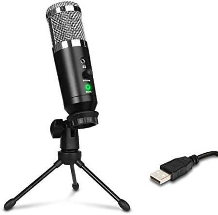 Depusheng USB Mic for Recording Remote Work, Online Class,Game,and Streaming on PC and Mac, Headphone Output and Volume Control, Metal Condenser Computer Recording Microphone,Plug and Play,Black