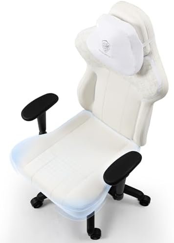 Dowinx Cross Legged Gaming Chair with Gravity Locking Wheels, High Back PU Leather Computer Chair for Heavy People, Big and Tall Game Chair with Lumbar Support(White)