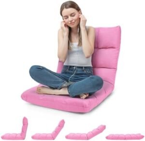 ERGOMASTER Pink Memory Foam Gaming Chair, 14-Position Adjustable Floor Chair for Relaxing, Reading, Video Games, Lightweight Foldable Design, 264 lbs Capacity