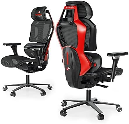 EUREKA ERGONOMIC Typhon Gaming Chair, Home Office Desk Chair with Lumbar Support, Breathable Ergonomic Mesh Chair with 4D Armrests, High Back Comfortable Computer Chair, Seat Depth Adjust, Black Red