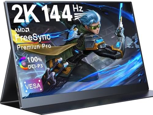 EVICIV 2K 144Hz Portable Monitor 100% DCI-P3 17.3″ 2560 x 1440 Portable Gaming Monitor 1MS FreeSync HDR Laptop Screen w/VESA & Case, Frameless Ultra Slim Matte Screen Extender Monitor for Game Console