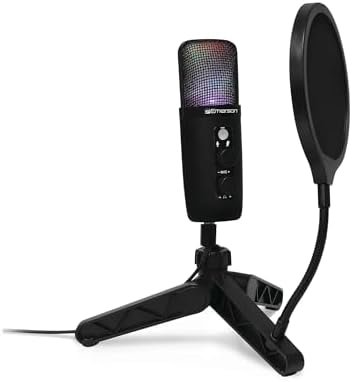 Emerson EAM-9052 USB Gaming & Streaming Condenser Microphone with LED Lighting and Pop Filter