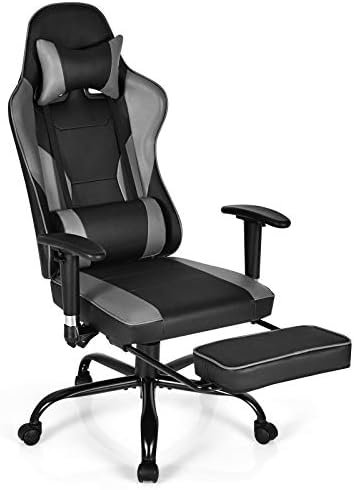 GYMAX Gaming Chair, High Back Computer Gaming Chair with Adjustable Armrests & Massage Lumbar Support, Swivel Ergonomic Reclining Office Chair (Black)