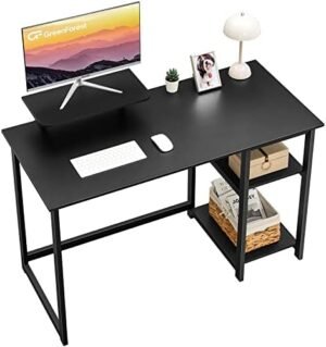 GreenForest Computer Desk with Monitor Stand,39 inch Small Desk with Reversible Storage Shelves,Gaming Desk for Small Spaces Home Office Writing Desk Study Table,Black