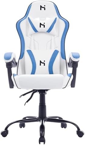 HLDIRECT Gaming Chair, Office Chair High Back Computer Chair Leather Video Game Desk Chair Racing Executive Ergonomic Adjustable Swivel Task Chair with Headrest and Lumbar Support, White Blue