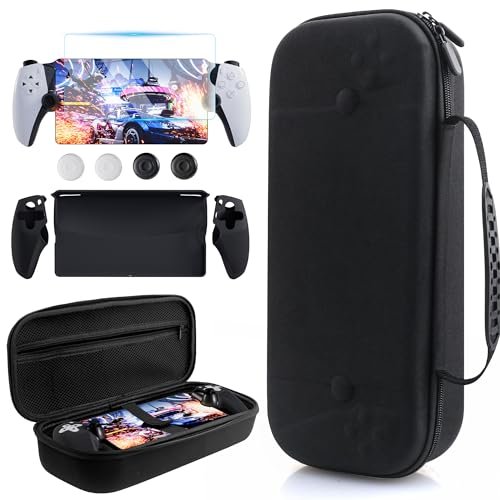 HYPERCASE Carrying Case for Playstation Portal Remote Player Console, Portable Travel Handbag for PS5 Accessories Storage, with Split Silicone Protective Cover, Screen Protection & Thumb Caps -Black